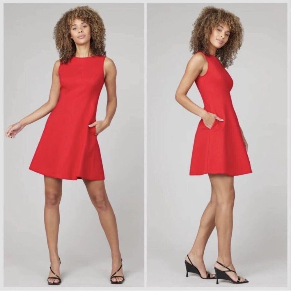 SPANX Red Sleeveless A-Line Pocket Dress
